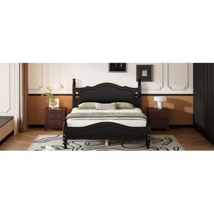 Full Size Wood Platform Bed Frame,Retro Style Platform Bed with Wooden Slat Support,Black