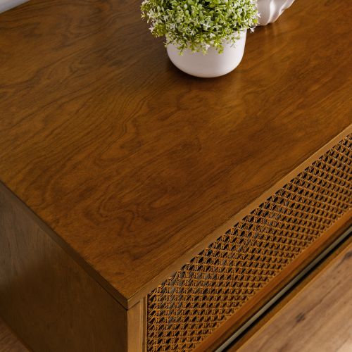 59 Inch Mid-Century Rattan TV Stand For 65 Inch TV Solid Wood Feet