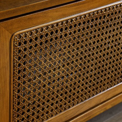59 Inch Mid-Century Rattan TV Stand For 65 Inch TV Solid Wood Feet