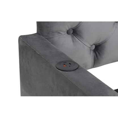 Twin Size Upholstered Daybed with Trundle and USB Charging Design, Velvet Upholstered Daybed Frame, Twin Sofa Bed for Living Room Bedroom, No Box Spring Needed,Plush velvet fabric dark grey 18