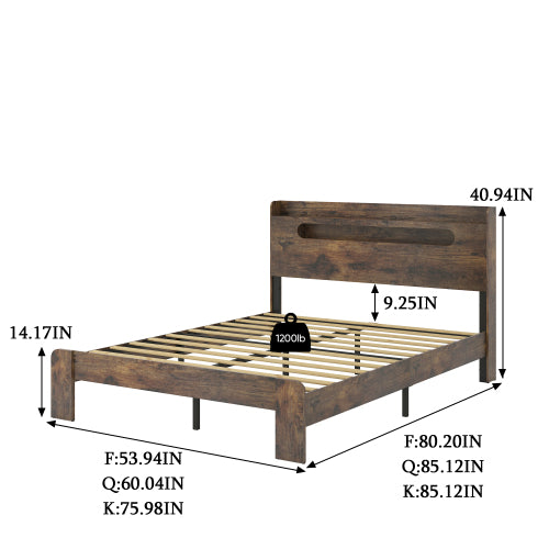 Bed Frame King Size, Wood Platform Bed Frame with Storage LED Light Headboard and 2 USB , Noise Free,No Box Spring Needed and Easy Assembly Tool,Large Under Bed Storage,Dark Brown