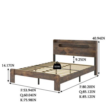 Bed Frame King Size, Wood Platform Bed Frame with Storage LED Light Headboard and 2 USB , Noise Free,No Box Spring Needed and Easy Assembly Tool,Large Under Bed Storage,Dark Brown