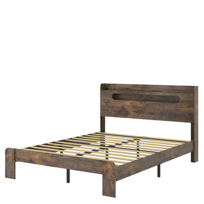 Bed Frame King Size, Wood Platform Bed Frame with Storage LED Light Headboard and 2 USB , Noise Free,No Box Spring Needed and Easy Assembly Tool,Large Under Bed Storage,Dark Brown