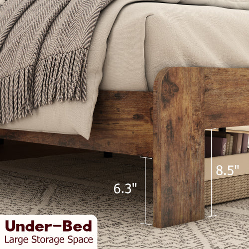 Bed Frame King Size, Wood Platform Bed Frame with Storage LED Light Headboard and 2 USB , Noise Free,No Box Spring Needed and Easy Assembly Tool,Large Under Bed Storage,Dark Brown