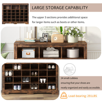 24 Cubby Shoe Storage Cabinet with Curved Base Rustic Brown Organizer Console
