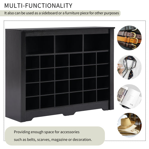 24 Cubby Shoe Storage Cabinet with Curved Base Black Organizer Console