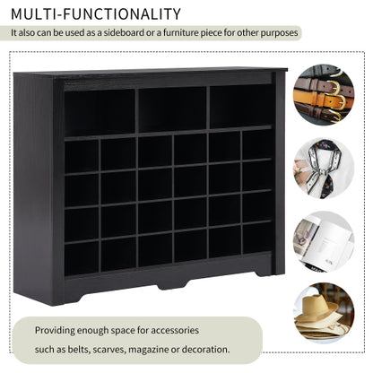 24 Cubby Shoe Storage Cabinet with Curved Base Black Organizer Console