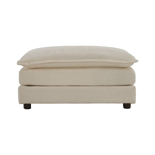 Light Coffee Pillow Top Linen Ottoman, Rectangular Upholstered Foot Stool for Living Room Bedroom Entryway