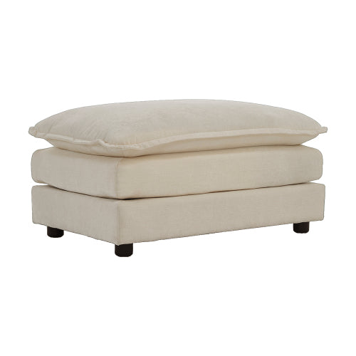 Light Coffee Pillow Top Linen Ottoman, Rectangular Upholstered Foot Stool for Living Room Bedroom Entryway