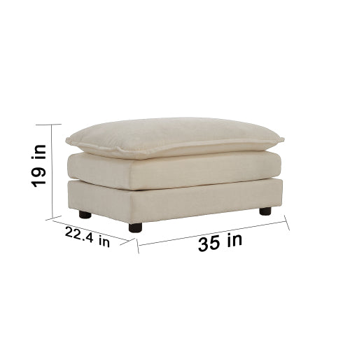 Light Coffee Pillow Top Linen Ottoman, Rectangular Upholstered Foot Stool for Living Room Bedroom Entryway