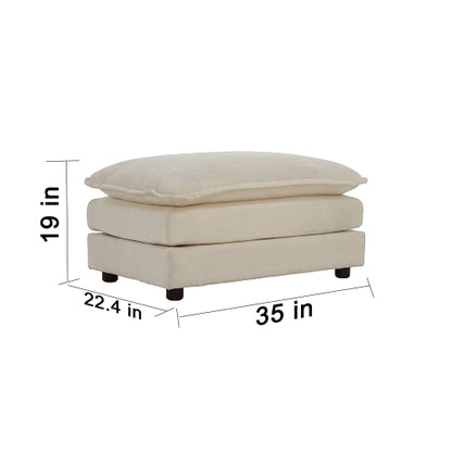 Light Coffee Pillow Top Linen Ottoman, Rectangular Upholstered Foot Stool for Living Room Bedroom Entryway