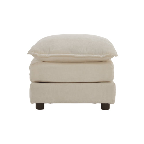 Light Coffee Pillow Top Linen Ottoman, Rectangular Upholstered Foot Stool for Living Room Bedroom Entryway