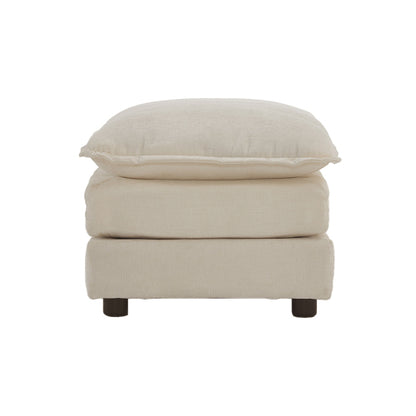 Light Coffee Pillow Top Linen Ottoman, Rectangular Upholstered Foot Stool for Living Room Bedroom Entryway