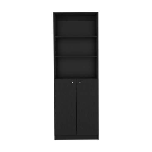 Modern 2 Door Bookcase with Multi Tier Storage Shelves