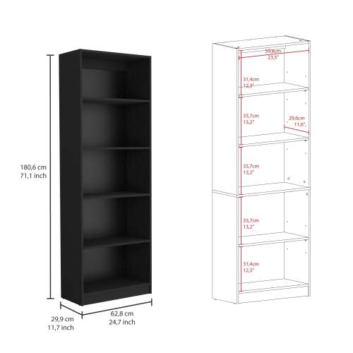 4-Shelf Home Bookcase with Multi-Tier Storage and Bottom Shelf Black