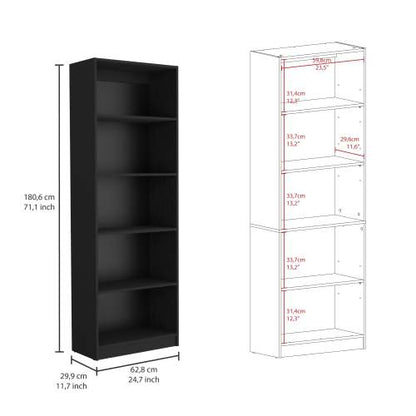 4-Shelf Home Bookcase with Multi-Tier Storage and Bottom Shelf Black