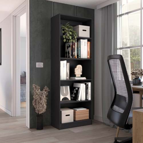 4-Shelf Home Bookcase with Multi-Tier Storage and Bottom Shelf Black