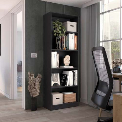 4-Shelf Home Bookcase with Multi-Tier Storage and Bottom Shelf Black