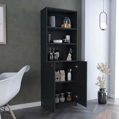 Modern 2 Door Bookcase with Multi Tier Storage Shelves