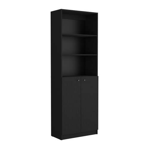 Modern 2 Door Bookcase with Multi Tier Storage Shelves