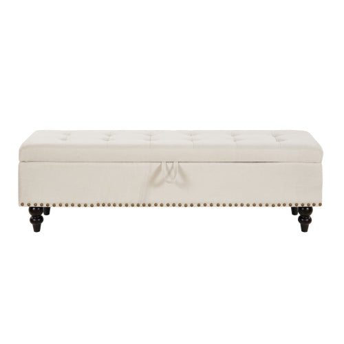 59inch  Bed Bench Ottoman with Storage  Beige Fabric