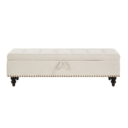 59inch  Bed Bench Ottoman with Storage  Beige Fabric