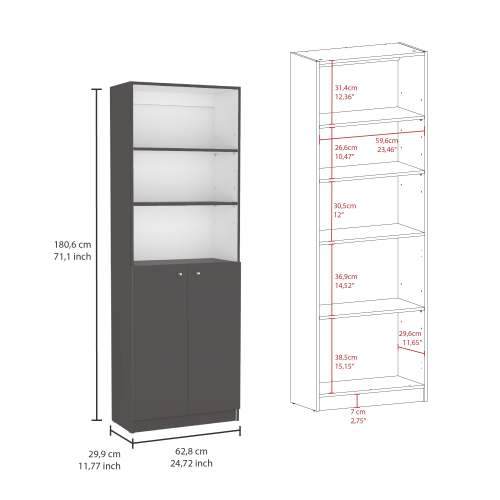 Modern 2 Door Bookcase with Shelves Matt Gray White