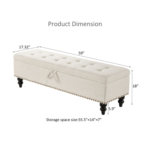 59inch  Bed Bench Ottoman with Storage  Beige Fabric