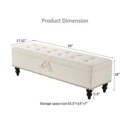 59inch  Bed Bench Ottoman with Storage  Beige Fabric