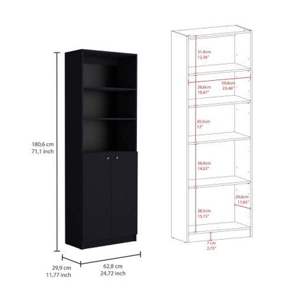 Modern 2 Door Bookcase with Multi Tier Storage Shelves