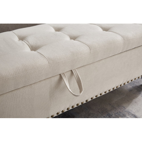 59inch  Bed Bench Ottoman with Storage  Beige Fabric