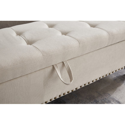 59inch  Bed Bench Ottoman with Storage  Beige Fabric