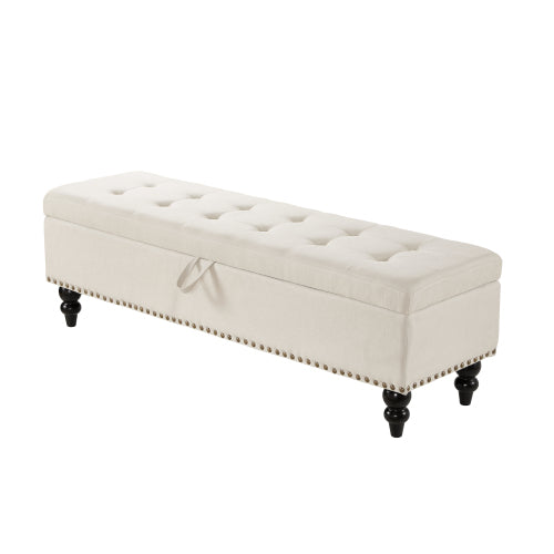 59inch  Bed Bench Ottoman with Storage  Beige Fabric