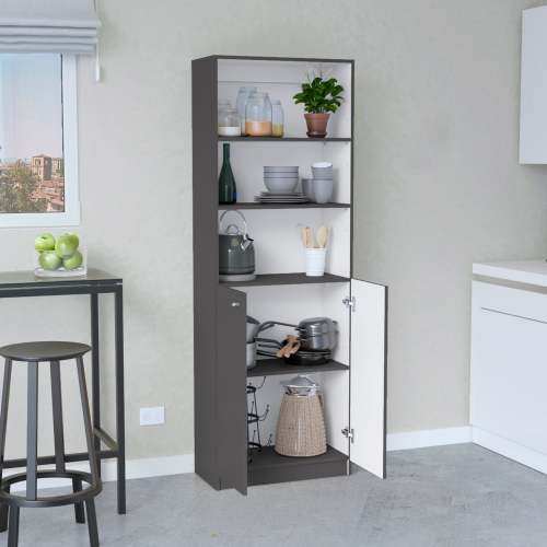 Modern 2 Door Bookcase with Shelves Matt Gray White