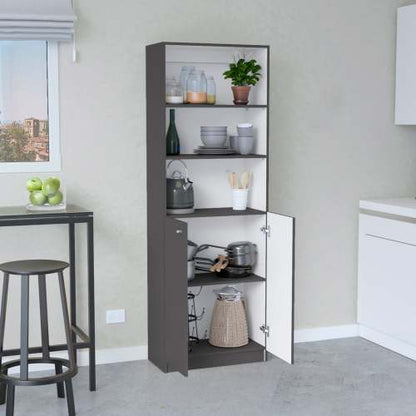 Modern 2 Door Bookcase with Shelves Matt Gray White