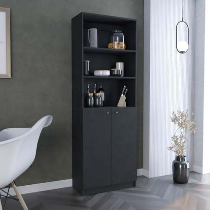 Modern 2 Door Bookcase with Multi Tier Storage Shelves