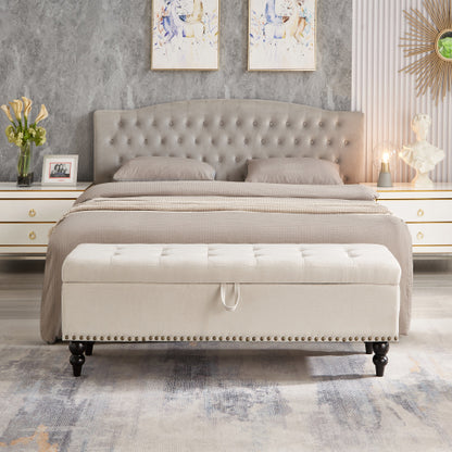 59inch  Bed Bench Ottoman with Storage  Beige Fabric