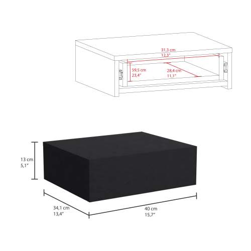 Large Wall-Mounted Floating Nightstand, Single Drawer Modern Space-Saving Side Table