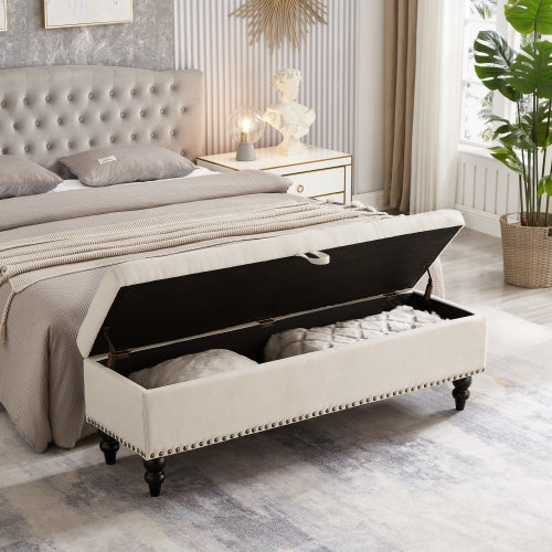 59inch  Bed Bench Ottoman with Storage  Beige Fabric