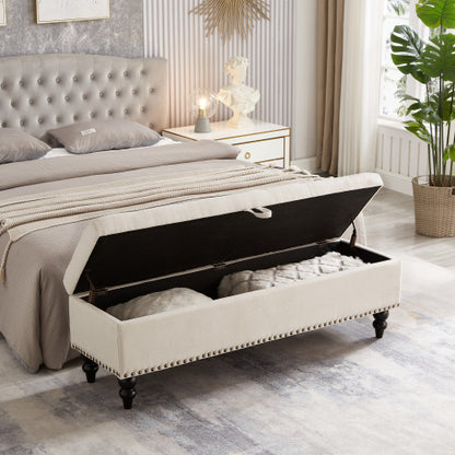 59inch  Bed Bench Ottoman with Storage  Beige Fabric