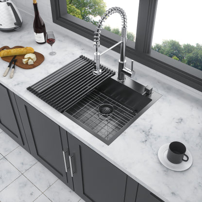 25 x 22 x 10 inch Drop in Kitchen Sink Gunmetal Black Topmount 16 Gauge Deep Single Bowl Stainless Steel Sink Basin