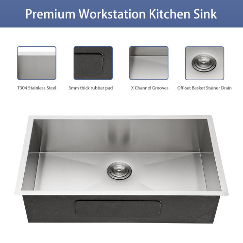 33 Inch Undermount Sink - 33"x19"x9" Undermount Stainless Steel Kitchen Sink 16 Gauge 9 Inch Deep Single Bowl Kitchen Sink Basin