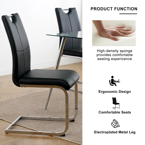Set of 2 Modern PU Faux Leather Dining Chairs, Chrome Metal Leg Side Chairs for Kitchen Bedroom