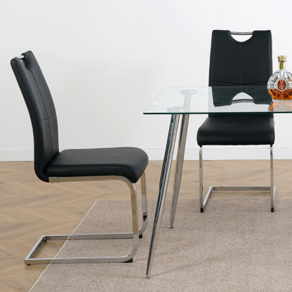 Set of 2 Modern PU Faux Leather Dining Chairs, Chrome Metal Leg Side Chairs for Kitchen Bedroom
