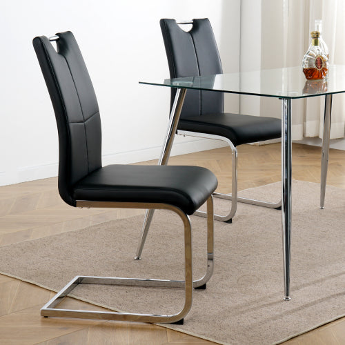 Set of 2 Modern PU Faux Leather Dining Chairs, Chrome Metal Leg Side Chairs for Kitchen Bedroom