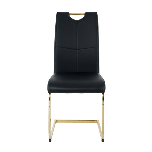 Set of 4 Modern Faux Leather Dining Side Chairs, Gold Metal Legs, Waterproof PU Seat