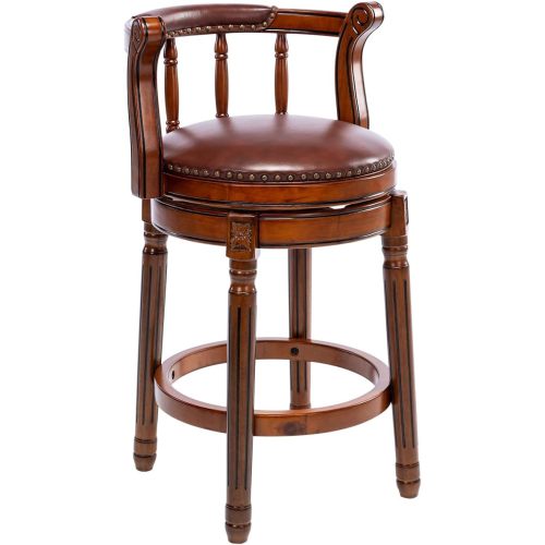 Cow top Leather Wooden Bar Stools, 360 Degree Swivel Bar Chair with Backs,Bar height Couner Height Barstools  for Home Kitchen Dining Room and Bar Room(Brown 1pc)