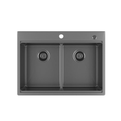 33 Inch Gunmetal Black Topmount Workstation Kitchen Sink 16 Gauge 304 Stainless Steel Double Bowl Sink