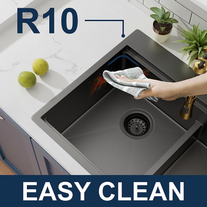 33 Inch Gunmetal Black Topmount Workstation Kitchen Sink 16 Gauge 304 Stainless Steel Double Bowl Sink