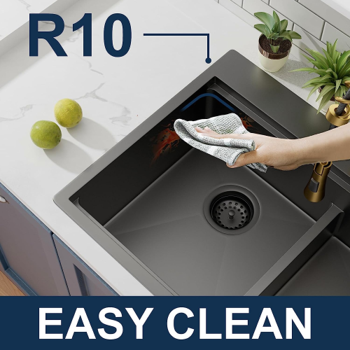 33 Inch Gunmetal Black Topmount Workstation Kitchen Sink 16 Gauge 304 Stainless Steel Double Bowl Sink